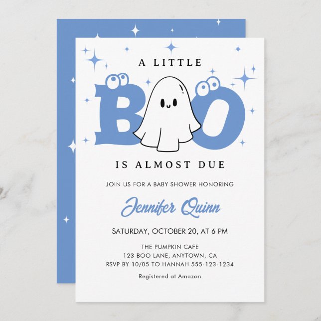 Little Boo Boy Cute Ghost Halloween Baby Shower Invitation (Front/Back)