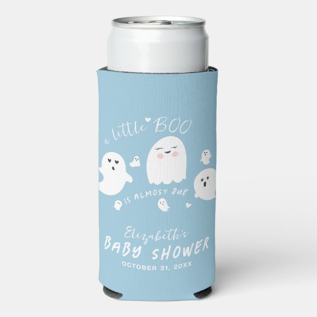 Little Boo Boy Halloween Baby Shower Seltzer Can Cooler (Seltzer Back)