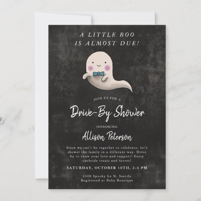 Little Boo Boy Halloween Drive By Baby Shower  Invitation (Front)