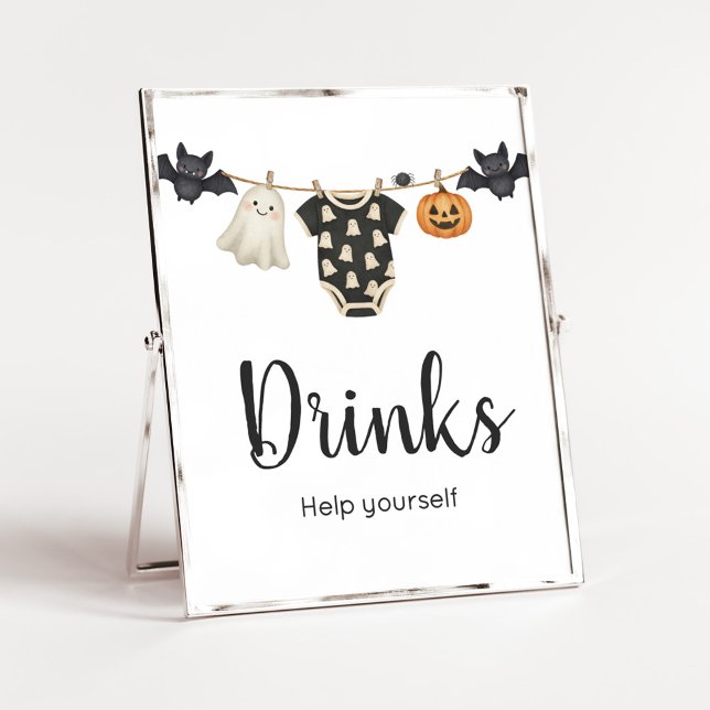 Little Boo Clothesline Baby Shower Drinks Sign (Halloween Little Boo Clothesline Baby Shower Sign)