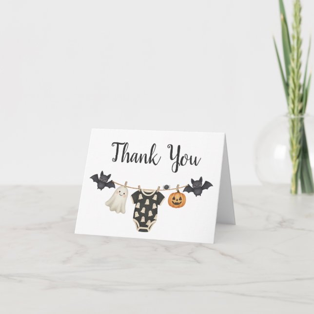 Little Boo Clothesline Baby Shower Thank You Card (Front)