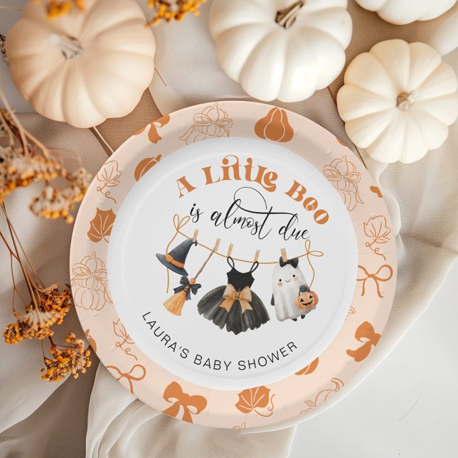 Little Boo Clothesline Bow Orange Baby Shower Paper Plate (Creator Uploaded)