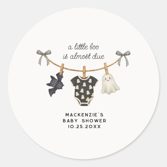 Little Boo Clothesline Halloween Baby Shower  Classic Round Sticker (Front)