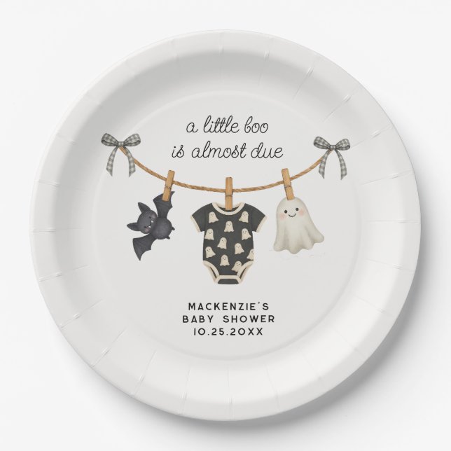 Little Boo Clothesline Halloween Baby Shower  Paper Plate (Front)