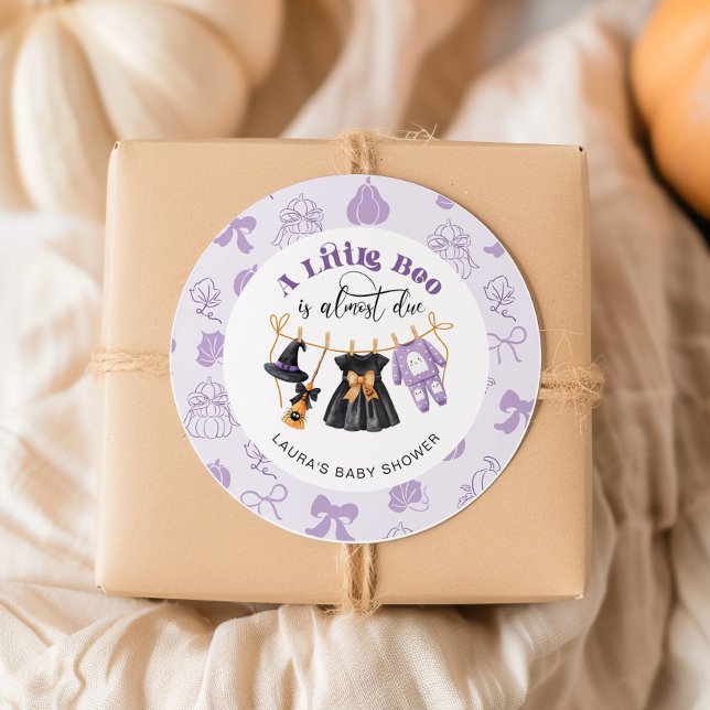 Little Boo Clothesline Purple Baby Shower Classic Round Sticker (Creator Uploaded)