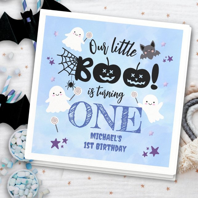 Little Boo! Cute Boy Spooky Halloween 1st Birthday Napkin (Creator Uploaded)