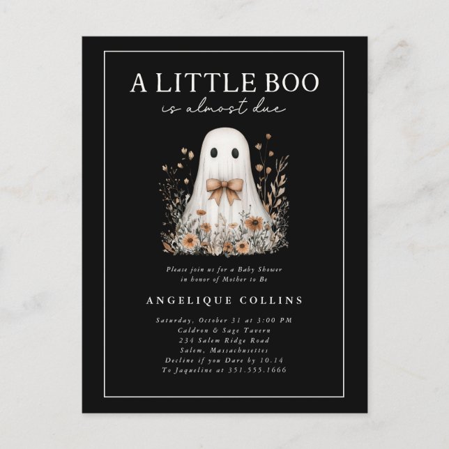 Little Boo Cute Ghost Bow Wildflowers Baby Shower  Postcard (Front)
