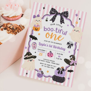 Little Boo Cute Ghost Halloween 1st Birthday Invitation