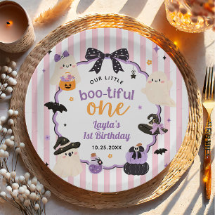 Little Boo Cute Ghost Halloween 1st Birthday Paper Plate