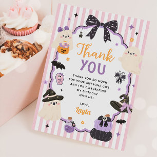 Little Boo Cute Ghost Halloween 1st Birthday Thank You Card