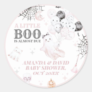 Little Boo Cute Ghost Halloween Baby Girl Shower Classic Round Sticker