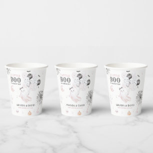 Little Boo Cute Ghost Halloween Baby Girl Shower Paper Cups