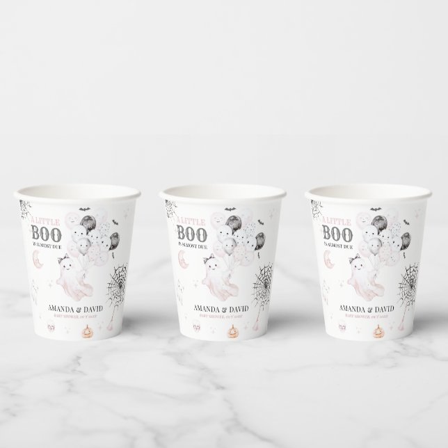 Little Boo Cute Ghost Halloween Baby Girl Shower Paper Cups (Multi)