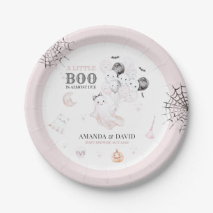Little Boo Cute Ghost Halloween Baby Girl Shower Paper Plate