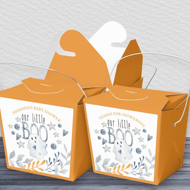Little Boo Cute Ghost Halloween Baby Shower Favour Box (Halloween favor boxes with little boo theme and editable wording on the front and back)