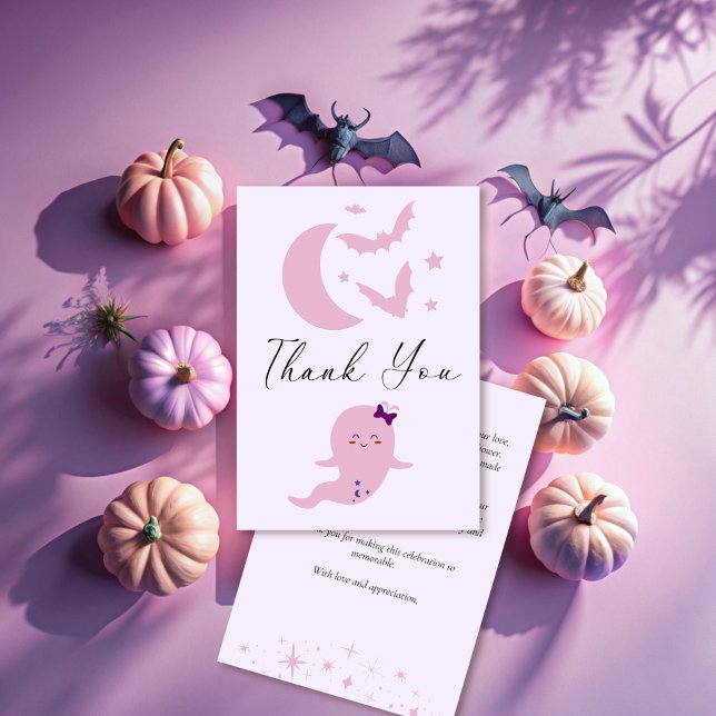 Little boo cute ghost Halloween baby shower Thank You Card (Little boo cute ghost Halloween baby shower Thank You Cards pastel pink)