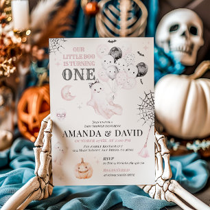 Little Boo Cute Ghost Halloween Girl 1st birthday  Invitation