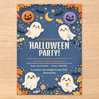 Little Boo Cute Ghost Halloween Party Acrylic Invitations