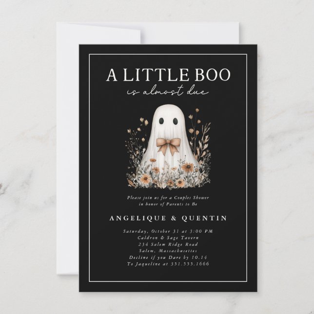 Little Boo Cute Ghost Wildflowers Couples Shower  Invitation (Front)
