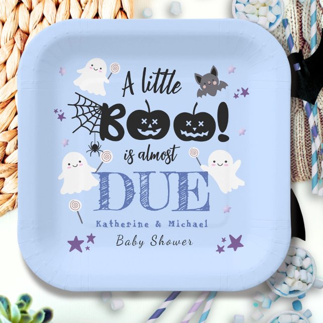 Little Boo! Cute Ghosts Boy Halloween Baby Shower Paper Plate (Creator Uploaded)