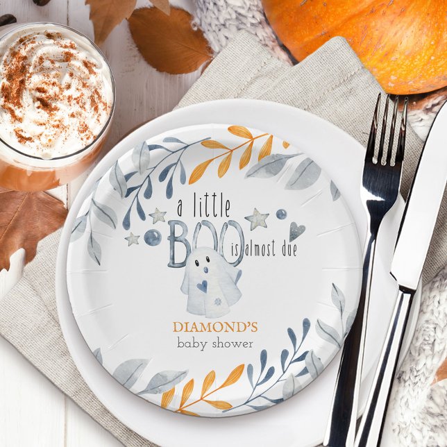 Little Boo Cute Halloween Baby Shower Paper Plate (Little Boo fall baby shower paper plates)