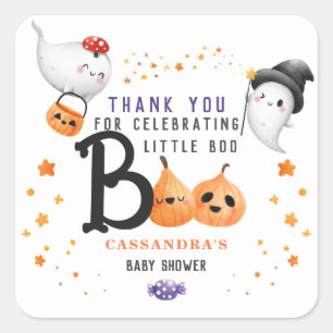 Little Boo Cute Halloween Baby Shower Thank You Square Sticker