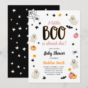 Little Boo Cute Halloween Pink Ghost Baby Shower Invitation