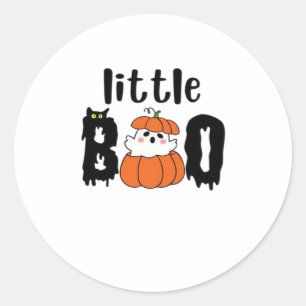 Little Boo Cute Halloween Pumpkin Cat Vintage Styl Classic Round Sticker
