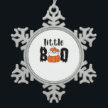 Little Boo Cute Halloween Pumpkin Cat Vintage Styl Snowflake Pewter Christmas Ornament<br><div class="desc">Little Boo Cute Halloween Pumpkin Cat Vintage Style: A vintage-style Halloween ghost design paired with a pumpkin cat. Perfect for spooky-cute fans. Fun,  stylish,  and festive.</div>
