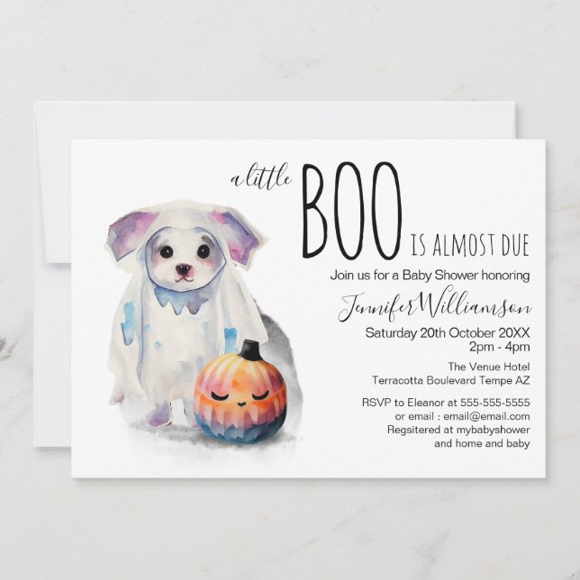 Little Boo Cute Halloween Simple Baby Shower Invitation (Front)