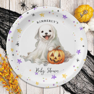 Little Boo Cute Halloween Simple Baby Shower Paper Plate