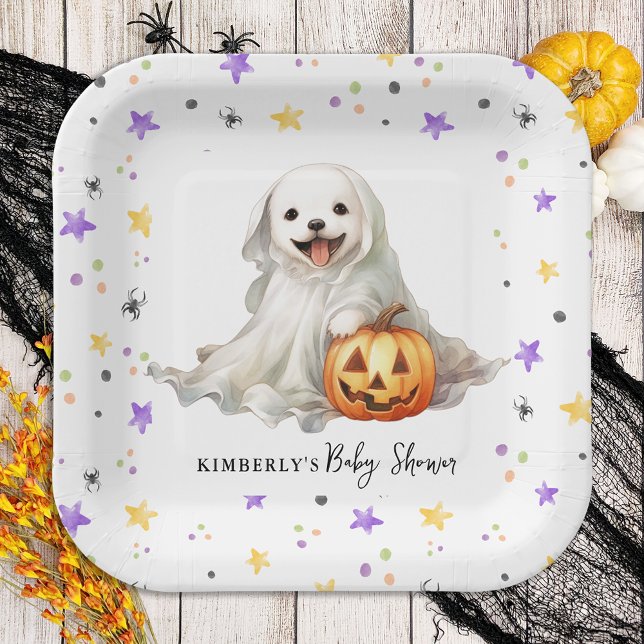 Little Boo Cute Halloween Watercolor Baby Shower Paper Plate (Creator Uploaded)