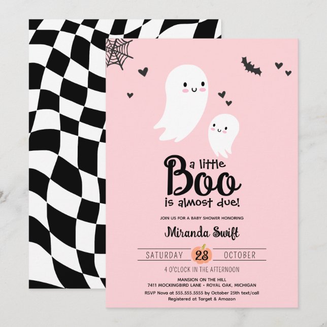 Little Boo Cute Mummy Baby Ghost Halloween Shower Invitation (Front/Back)