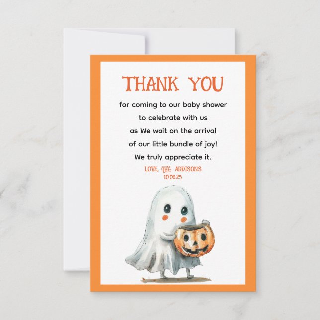 Little BOO Cute& Spooky Halloween Baby Shower Thank You Card (Front)