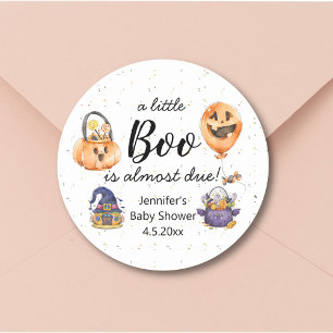 little boo, cute watercolor halloween baby shower classic round sticker