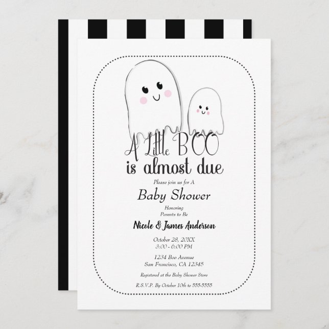 Little BOO Due Ghost Halloween Baby Shower Invitation (Front/Back)