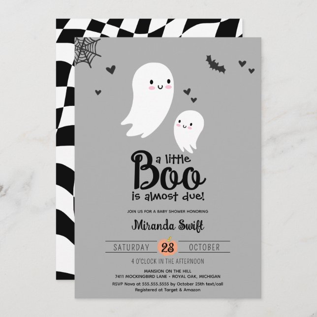 Little Boo Due Ghost Neutral Halloween Baby Shower Invitation (Front/Back)