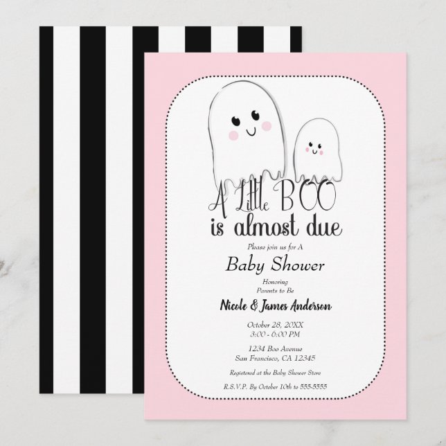 Little BOO Due Halloween Ghost Pink Baby Shower   Invitation (Front/Back)