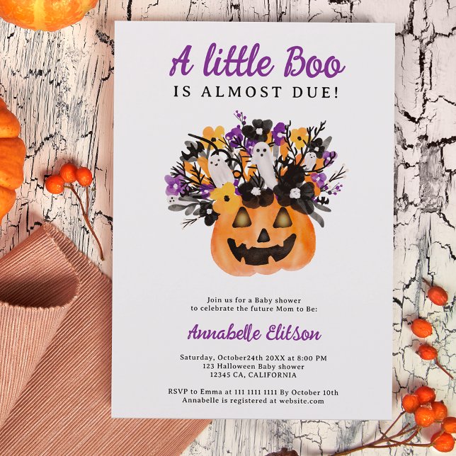 Little boo floral pumpkin Halloween baby shower Invitation (Little boo floral pumpkin Halloween baby shower Invitation)