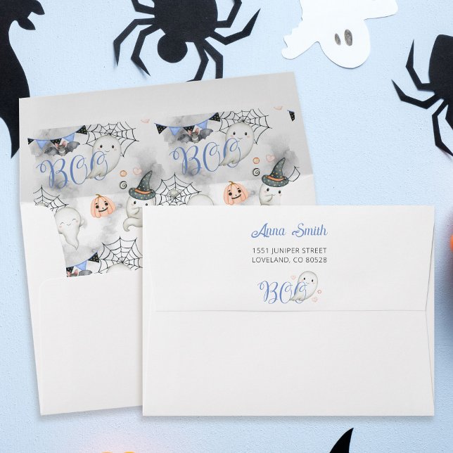 Little Boo Ghost Blue Baby Shower Return Address Envelope (Creator Uploaded)