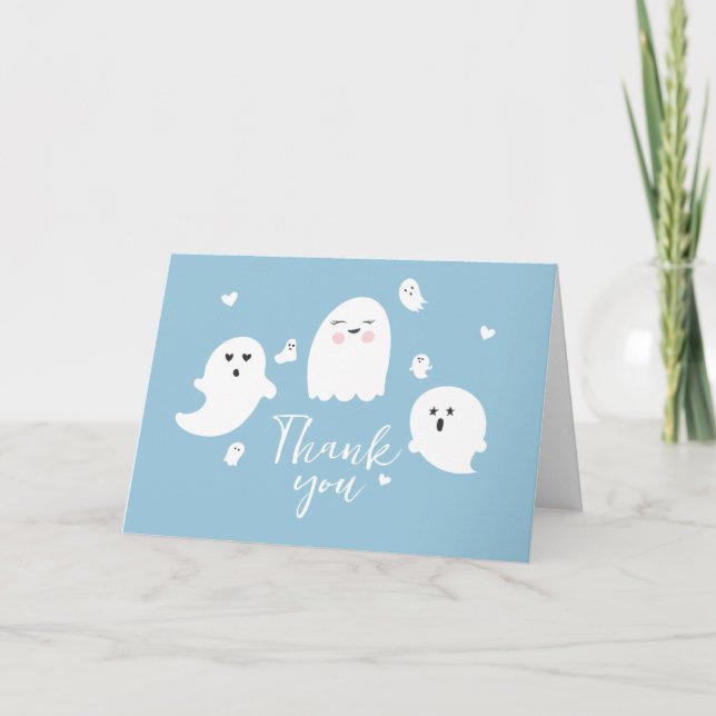 Little Boo Ghost Boy Baby Shower Thank You Card (Front)
