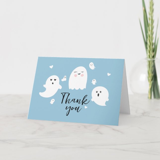 Little Boo Ghost Boy Baby Shower Thank You Card (Front)