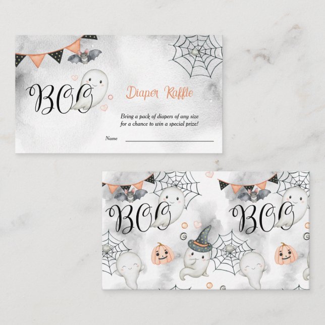Little Boo Ghost Fall Baby Shower Diaper Raffle Enclosure Card (Front/Back)
