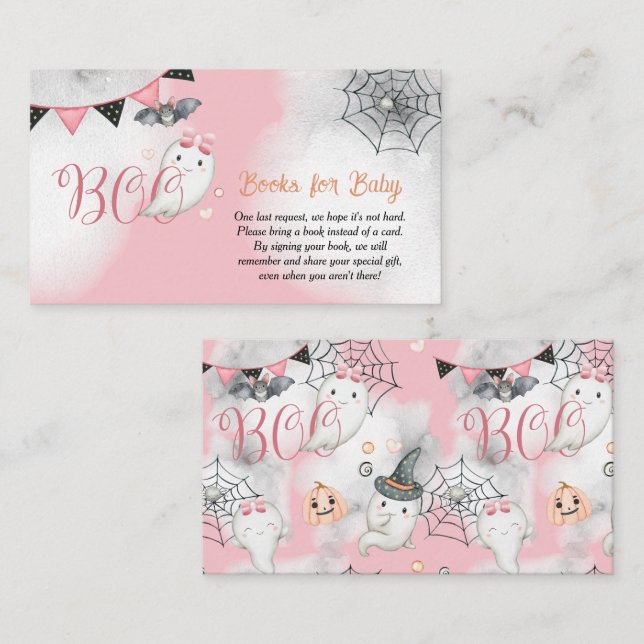 Little Boo Ghost Girl Baby Shower Books for Baby Enclosure Card (Front/Back)