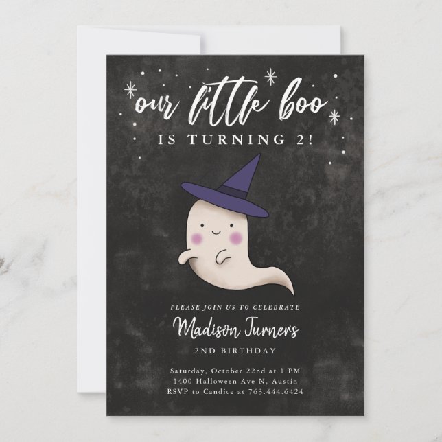 Little Boo Ghost Girl Halloween Birthday Party Invitation (Front)