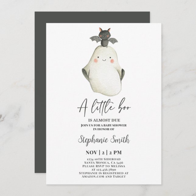 Little Boo Ghost Halloween Baby Shower Invitation (Front/Back)