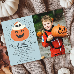 Little Boo Ghost Halloween Boys Birthday Photo Invitation