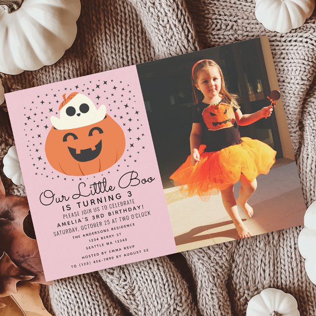 Little Boo Ghost Halloween Girl's Birthday Photo Invitation (Creator Uploaded)