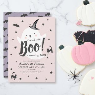 Little Boo Ghost Halloween Pink Girl Birthday Invitation