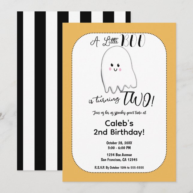 Little Boo Ghost Kids Halloween Birthday Party Invitation (Front/Back)